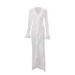 Lace Long Sleeve Dress for Women Elegant Ruffled Hem Summer Fashion Available in White Wholesale Sizes S M