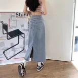 High Waist Pocket Denim Skirt for Women Loose Fit Mid Length Summer Casual Wear
