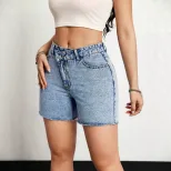 Womens Denim Shorts Cross Waist Design Casual Fit Blue Available in XS to L Wholesale Ready to Ship