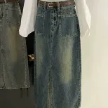 Gray High Waist A Line Denim Skirt with Side Slit for Women Autumn Casual Wear Wholesale OEM ODM service