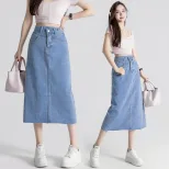 High Waist Denim Midi Skirt for Women Vintage A Line Design Summer Casual Wear