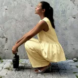 Womens Sleeveless V Neck Vest and Pants Set Casual Style Available in Apricot Yellow and Blue Wholesale Ready to Ship