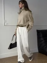 Womens Knit Sweater Solid Color High Neck Loose Fit Casual Autumn Winter Top private label