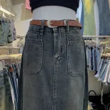 High Waist Denim Skirt for Women Loose Fit with Side Pockets Long Straight Style Casual Spring Autumn Wear