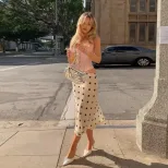 Womens Bodycon Midi Skirt Polka Dot Pattern Casual Summer Wear Available in Apricot Wholesale Sizes S M L