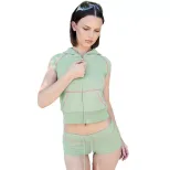 Womens Summer Casual Outfit Set Zipper Hoodie Short Sleeve Top with Drawstring Shorts Available in Green Gray Blue Wholesale