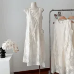 Sleeveless Summer Dress for Women Round Neck Sweetheart Style Lightweight Fabric Available in White Wholesale Sizes S