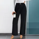 High Waist Straight Leg Pants Solid Color Casual Style Autumn Collection bulk order