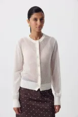 Womens Knit Cardigan Sweater Soft Hollow Out Design Round Neck Long Sleeve Casual Autumn Spring Wear
