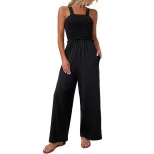 Black Wide Leg Jumpsuit for Women Casual Summer Style Comfortable Sleeveless Design