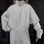 Womens Casual Zip Up Jacket and Jogger Set Loose Fit Comfortable Fabric Available in Gray Brown and Red Wholesale