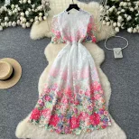 Gradient Floral Maxi Dress for Women Elegant Lace Details Summer Fashion low MOQ