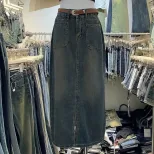 High Waist Denim Skirt for Women Loose Fit with Side Pockets Long Straight Style Casual Spring Autumn Wear