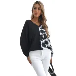 Womens Leopard Print V Neck Boyfriend Style T Shirt Casual Short Sleeve White Cotton Blend Ready to Ship