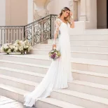Elegant Off White Wedding Dress with Deep V Neckline and Backless Design for Evening Events Wholesale