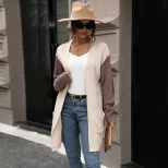 Womens Color Block Cardigan Sweater Long Sleeve Khaki Fall Fashion private label