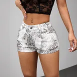 Womens Denim Shorts Casual Stretchy Printed Design Available in White Wholesale Sizes XS to XL factory direct