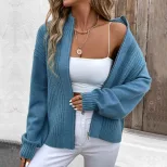Womens Casual Cardigan Sweater Solid Color Long Sleeve High Neck Knit Autumn Winter Wear