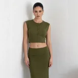 Womens Soft Modal Two Piece Set Sleeveless Top and Mermaid Skirt Casual Style for Spring Summer
