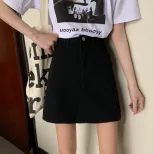 High Waist A Line Skirt Slim Fit Denim Fabric Casual Summer Wear in Black and White