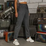 Womens High Waisted Casual Pants Solid Gray Straight Leg Comfortable Fabric Summer Wear