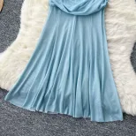 Strapless Mermaid Dress for Women Summer Elegant Gradient Color Ruffled Waist Mesh Fabric