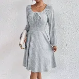 Womens Dress Square Neckline Long Sleeve A Line Design Casual Spring Summer Wear