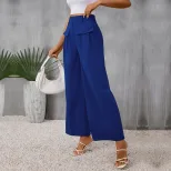 Womens Casual Blue Wide Leg Pants Slim Fit Spring and Summer Wear ready to ship