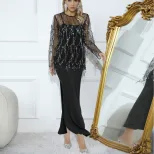 Sequin Tassel Cover Up and Long Dress Set for Women Black Casual Fashion OEM ODM service