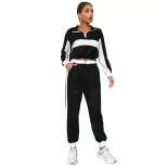 Womens Casual Two Piece Set Color Block Design Stand Collar Long Sleeve Comfortable Fabric