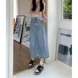 High Waist Pocket Denim Skirt for Women Loose Fit Mid Length Summer Casual Wear