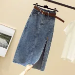 Plus Size High Waist Denim Skirt for Women Slim Fit Mid Length A Line with Side Slit Spring Summer Casual Wear Wholesale
