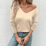 Womens Black Ribbed Sweater Cozy Knit Fabric Long Sleeve Fall Fashion private label