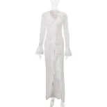Lace Long Sleeve Dress for Women Elegant Ruffled Hem Summer Fashion Available in White Wholesale Sizes S M