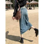 Denim Midi Skirt for Women Slim Fit High Waist Stretch Fabric Casual Everyday Wear Available in Blue S to XL
