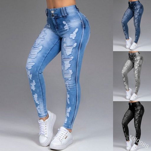 Womens Ripped Skinny Jeans Stretch Fabric Slim Fit Casual Wear Available in Multiple Sizes custom packaging