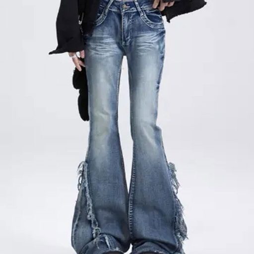 Plus Size Vintage Washed Flare Jeans for Women Slim Fit Mid Rise Distressed Denim Casual Everyday Wear Wholesale