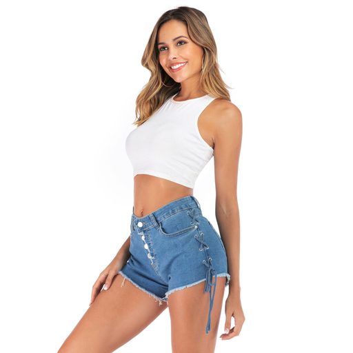High Stretch Womens Summer Shorts with Drawstring and Eyelet Detail Plus Size Available Wholesale OEM ODM service