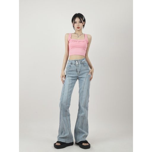 High Waist Flared Jeans for Women Vintage Style Wide Leg Design Casual Wear