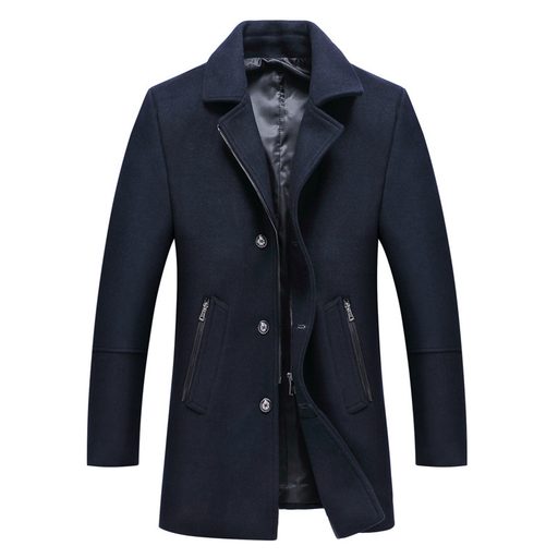 Mens Wool Overcoat Slim Fit Mid Length Business Style Warm Winter Outerwear