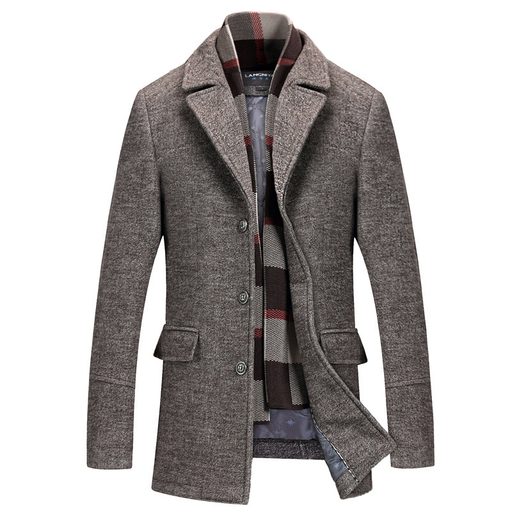 Mens Overcoat Solid Color Wool Blend Business Casual Style Long Length low MOQ custom packaging
