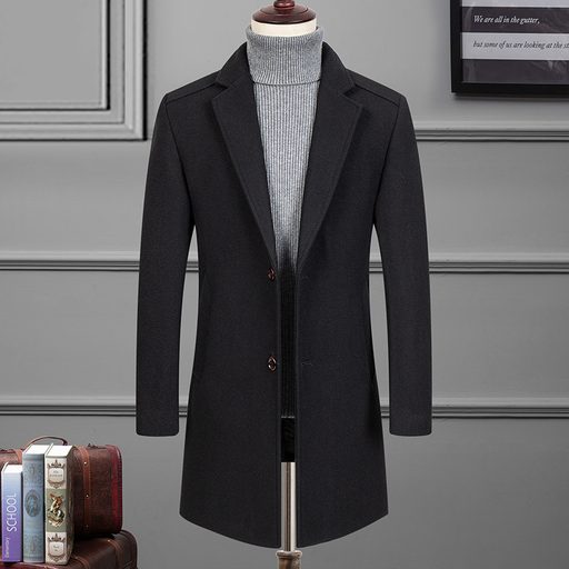 Mens Wool Blend Overcoat Single Breasted Suit Collar Thick Warm Winter Coat Multiple Sizes