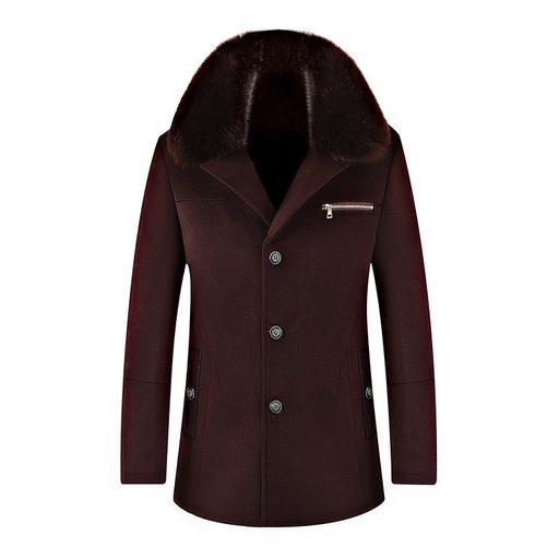 Mens Wool Blend Overcoat Warm Lined with Fur Collar Business Casual Available in Multiple Sizes Wholesale