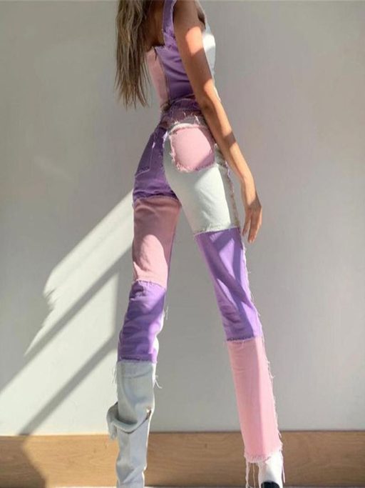 High Waist Color Block Denim Jeans for Women Casual Fit Available in Multiple Sizes Wholesale Supply