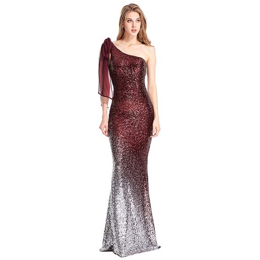 Evening Dress for Women One Shoulder Sequin Long Gown Summer Party or Ball