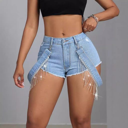 Womens Denim Shorts Slim Fit Frayed Hem Casual Summer Style Available in Blue Wholesale Sizes XS to L