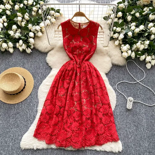 Sleeveless Lace Dress For Women Elegant A Line Silhouette Summer Evening Wear
