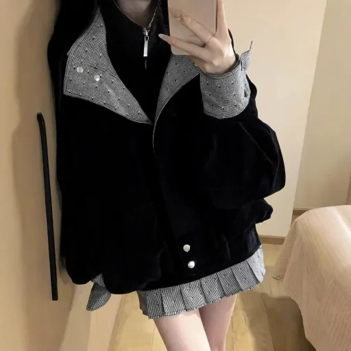 Womens Two Piece Set Spring Casual Jacket And Skirt Slim Fit Available In Black Wholesale Sizes S
