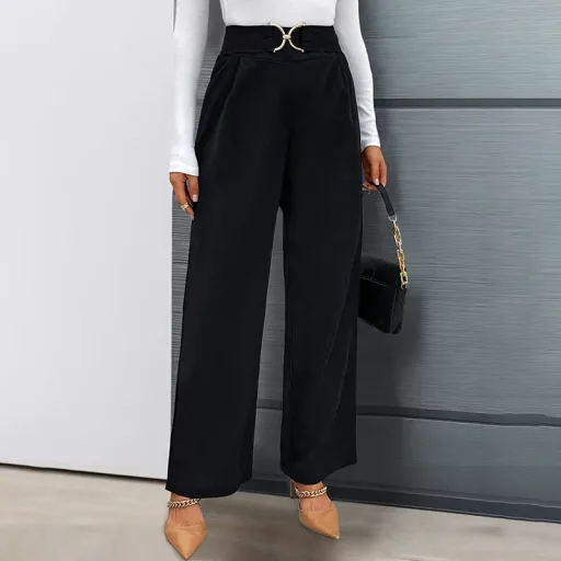 High Waist Straight Leg Pants Solid Color Casual Style Autumn Collection bulk order