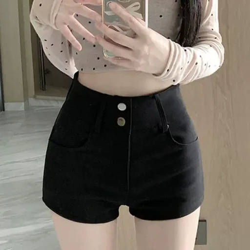 High Waist Black Denim Shorts For Women Slim Fit Casual Style Available In Multiple Sizes Wholesale Low Moq